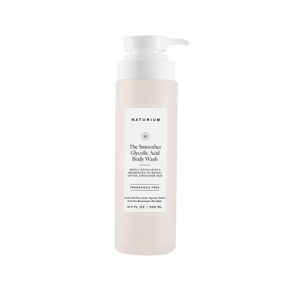 Naturium The Smoother glycolic body wash bottle showing exfoliation-focused design for smoother skin