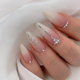 NBNTGH silver glitter French tip nails packaging with 24 pieces and accessories for at-home manicure