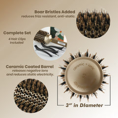Ndure Beauty round brush with four clips included for versatile styling