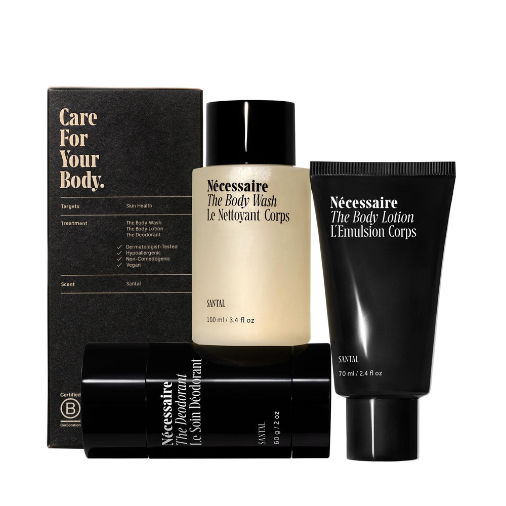 Nécessaire Body Essentials gift-set packaging ideal for gifting and travel routines.