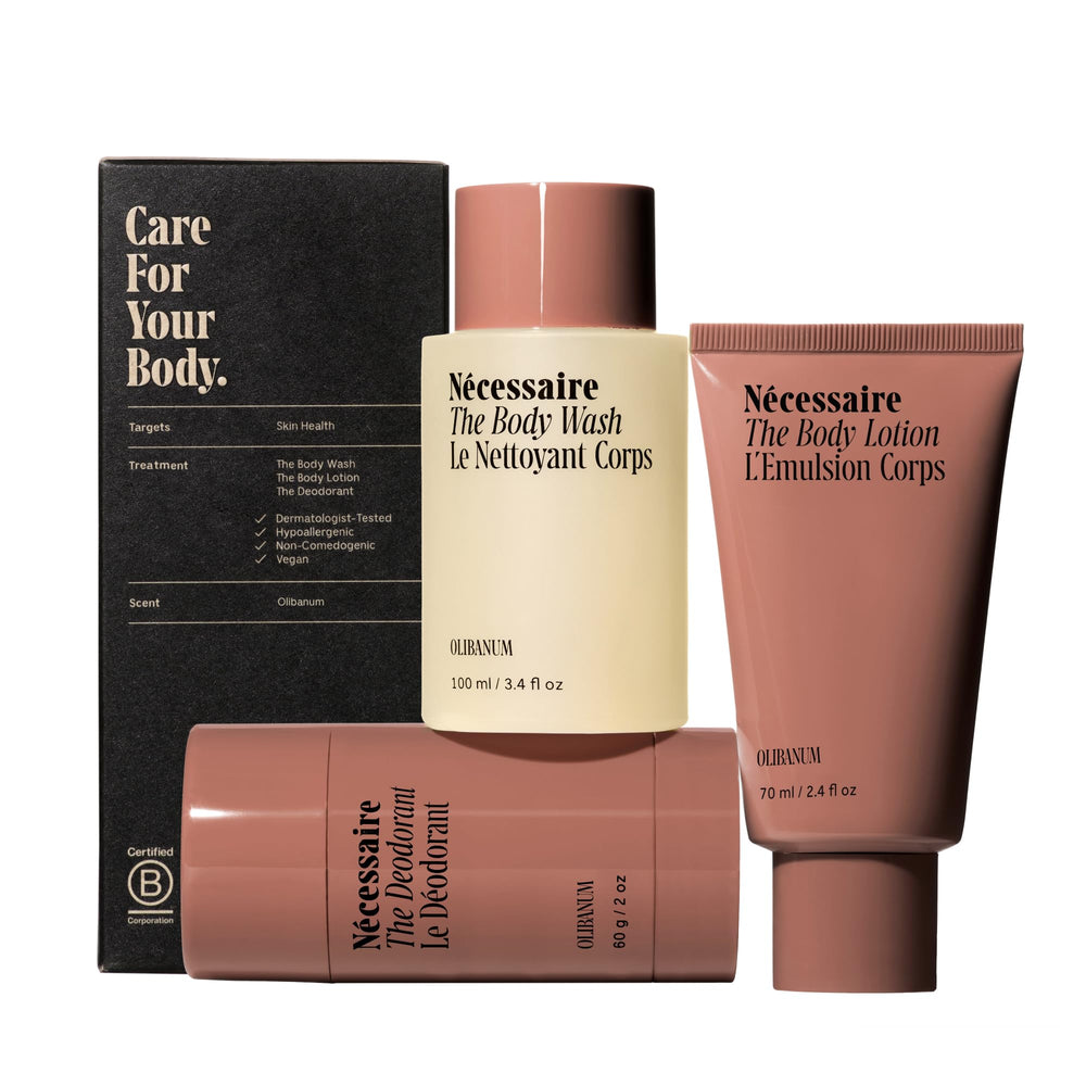 Nécessaire Body Essentials Mini packaging showcases sustainable gift set design for travel