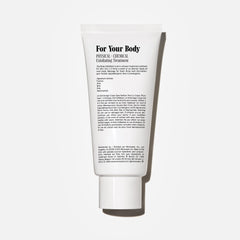 Nécessaire The Body Exfoliator label closeup emphasizes fragrance-free formula for sensitive skin.