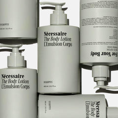 Nécessaire The Body Lotion Eucalyptus ingredient panel—niacinamide and plant oils for barrier support