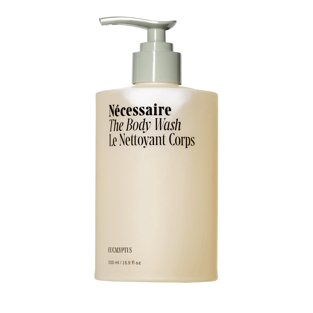 Nécessaire The Body Wash Eucalyptus bottle on display showcasing non-drying cleanse for daily skin care