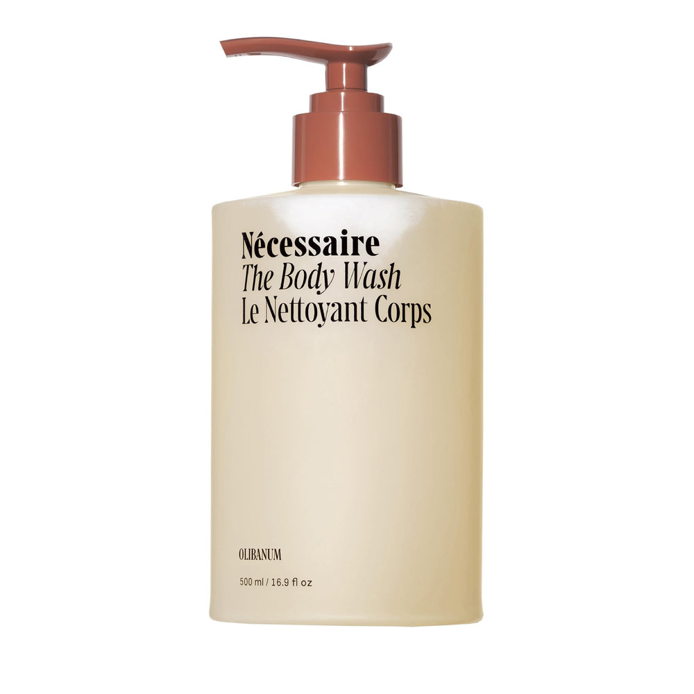 Nécessaire Olibanum bottle highlights sustainable packaging for daily cleansing.