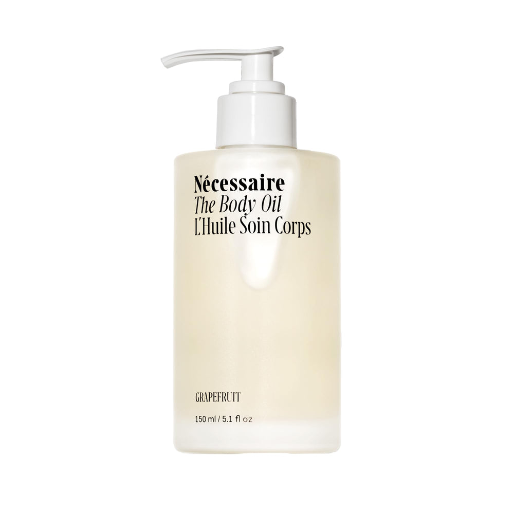 Nécessaire The Body Oil bottle closeup for easy daily moisturization.