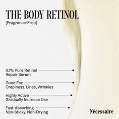 Nécessaire The Body Retinol serum on arm demonstrates easy, quick-absorbing application.