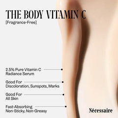 Nécessaire The Body Vitamin C Serum application area ready for targeted skin brightening.