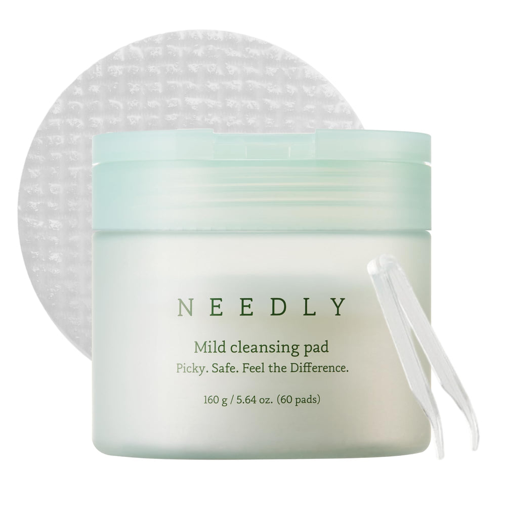NEEDLY Mild Cleansing Pad packaging shows travel-friendly design for sensitive skin routines