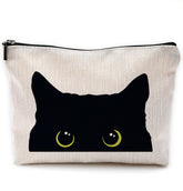 NEGIGA Cat Makeup Bag front view in black with kitten design for daily cosmetics on-the-go
