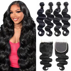 NEIHKY 12A body-wave bundles with closure, 18-inch for natural-looking volume