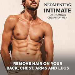 NEOMEN mens hair removal cream packaging showcases easy, hassle-free grooming routine.