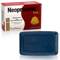 Neoprosone Skin Brightening Soap bar closeup shows creamy lather for smoother skin.