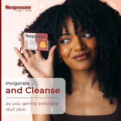 Neoprosone Skin Brightening Soap rich lather showcased on dish for cleansing.