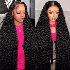 Nervoss deep-wave lace-front wig 30 inch with natural texture for versatile styling.