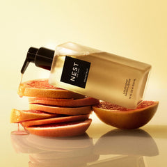 NEST New York Grapefruit Liquid Soap lathering hand close-up shows refreshing cleansing
