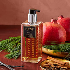 Nest New York Liquid Soap Holiday label closeup highlights botanicals and antioxidants.