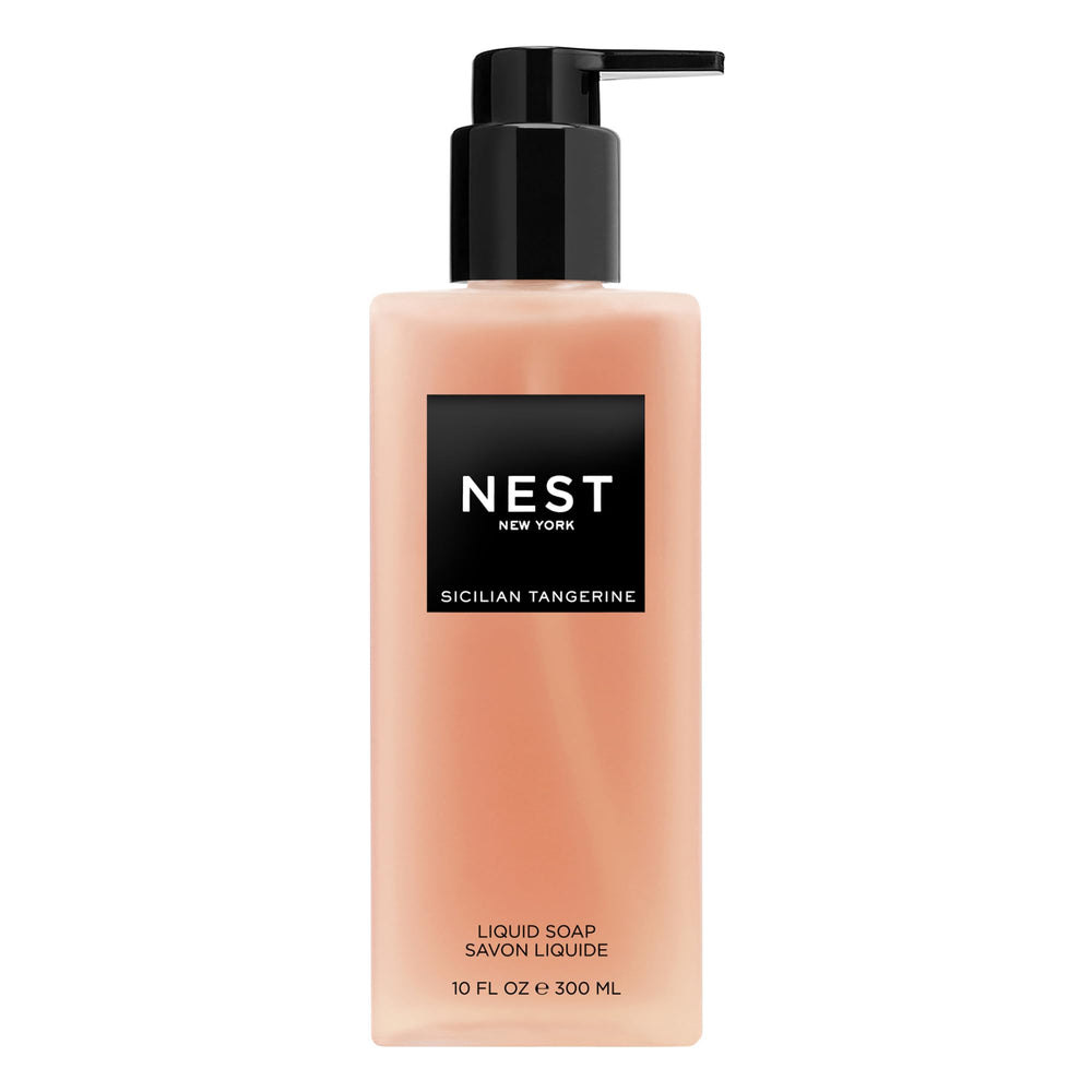 Nest New York Sicilian Tangerine liquid soap bottle showing bright citrus scent for refreshing handwashing