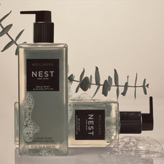 NEST New York liquid soap label highlights gluten-free and cruelty-free formulation for mindful use.