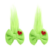 Neujiwo green long furry bow clip adds playful party flair