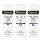 Neutrogena Age Shield SPF70 bottle showing oil-free broad spectrum protection.