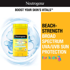 Neutrogena Beach Defense Kids stick on face and body for smooth, clear coverage.