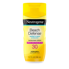 Neutrogena Beach Defense sunscreen bottle ready for a day in the sun