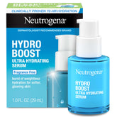 Neutrogena Hydro Boost Ultra Hydrating Serum glass bottle on vanity showing weightless hydration.
