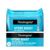 Neutrogena Hydro Boost wipes packaging shows two 25-count packs for hydrating cleansing.
