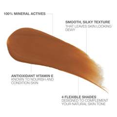Neutrogena Purescreen tinted swatch shows dewy, blendable finish.