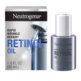 Neutrogena Rapid Wrinkle Repair Retinol Oil bottle close-up showing compact packaging for night use