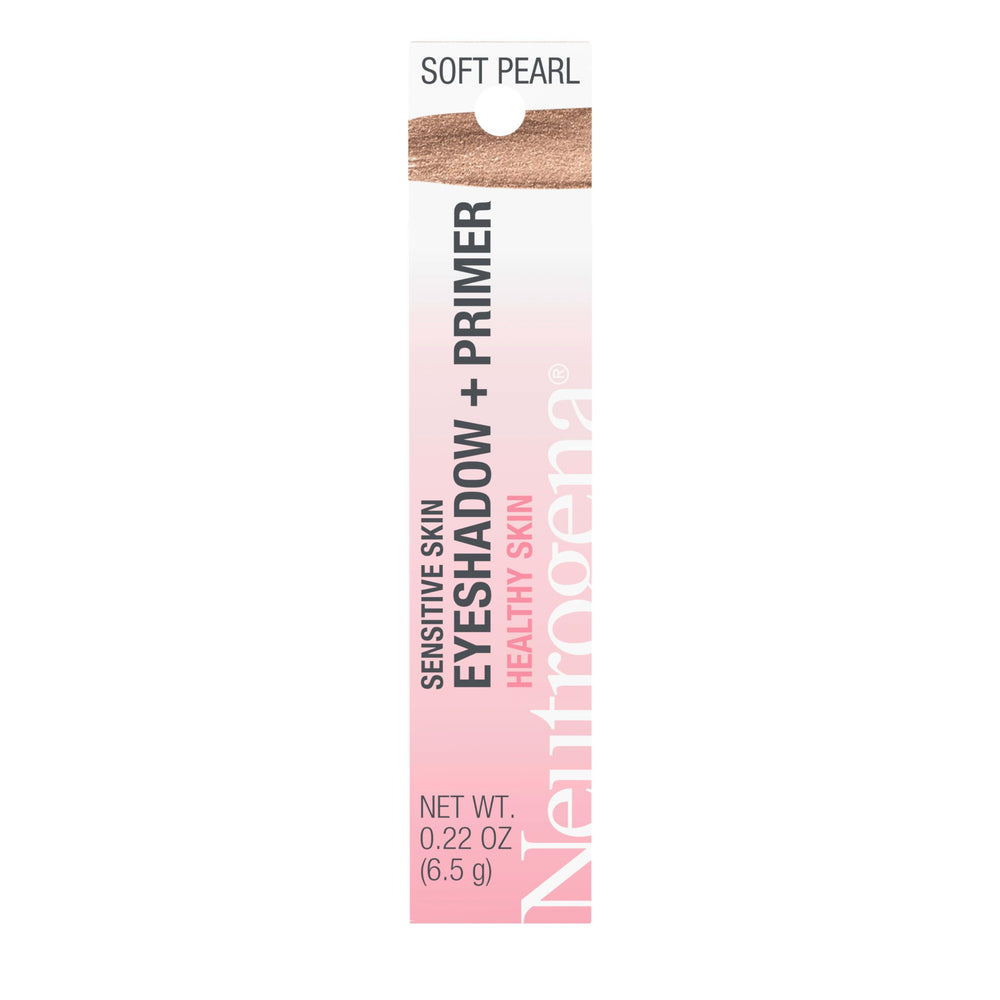 Neutrogena Sensitive Skin Eyeshadow Soft Pearl swatch showing hydrated, long-wearing metallic glow