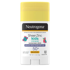 Neutrogena Sheer Zinc Kids Sunscreen Stick packaging shows travel-friendly design for families