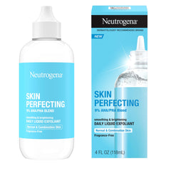Neutrogena Skin Perfecting exfoliant fragrance-free label detail emphasizes clean formula and fragrance-free design
