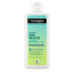 Neutrogena Sun Rescue bottle close-up showing hydration after sun exposure
