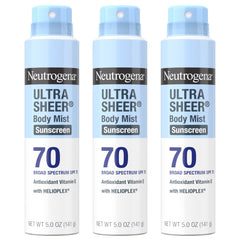 Neutrogena Ultra Sheer Body Mist front-pack showing lightweight SPF 70 protection