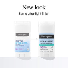 Neutrogena Ultra Sheer Mineral Sunscreen Stick packaging for face and body protection