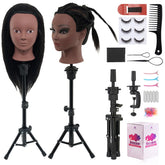 Neverland Beauty 18-inch mannequin head with real hair on stable stand for makeup practice.