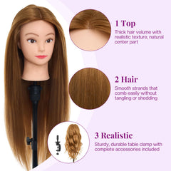 Neverland Beauty mannequin head supports curling and straightening with safe heat guidance.