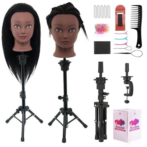 Neverland Mannequin Head 18in Real Hair shows thick, lifelike strands for authentic styling practice.