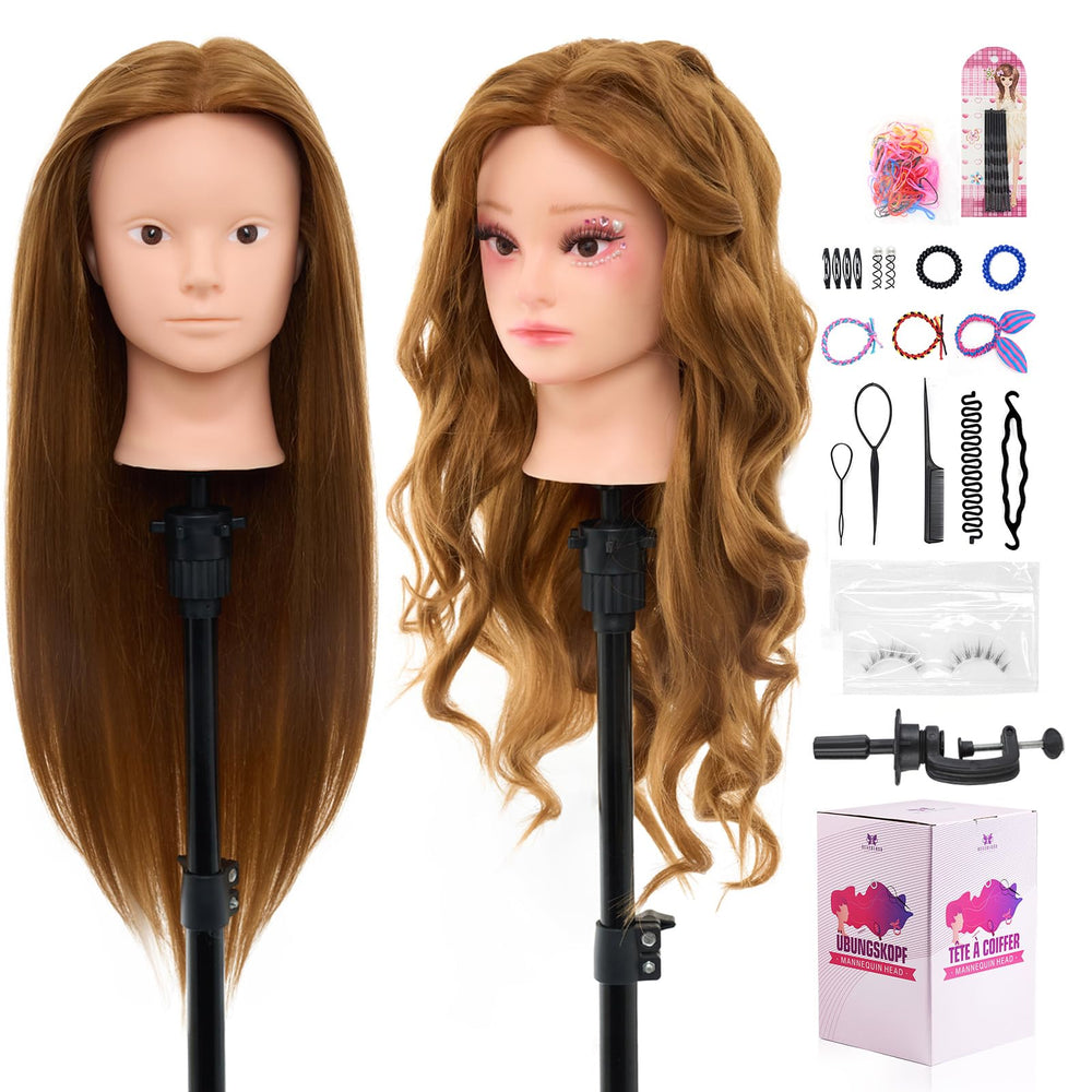 Neverland Beauty & Health mannequin head 28-inch with real hair for realistic styling practice.