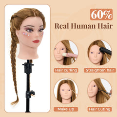 Neverland mannequin head close-up shows real hair texture for styling practice