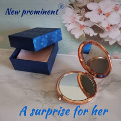 New Prominent compact 2.5-inch mirror fits handbags for on-the-go use.