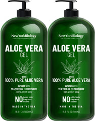 New York Biology Aloe Vera Gel with Tea Tree Oil being poured for soothing sunburn relief