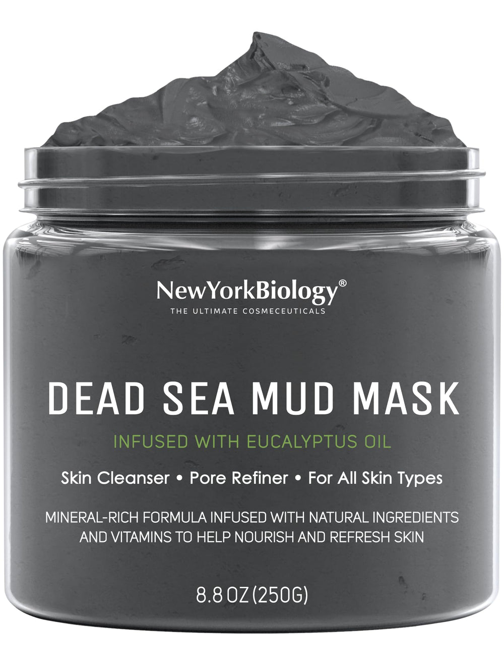 New York Biology Dead Sea Mud Mask packaging showcases spa-quality skincare for daily pore refining