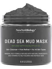 New York Biology Dead Sea Mud Mask packaging showcases spa-quality skincare for daily pore refining