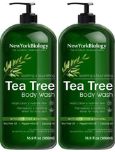NEW YORK BIOLOGY Tea Tree Body Wash bottle with foamy lather for refreshing cleanse.