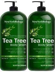 NEW YORK BIOLOGY Tea Tree Body Wash bottle with foamy lather for refreshing cleanse.