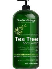 NEW YORK BIOLOGY Tea Tree Body Wash on skin demonstrates calming bath experience.