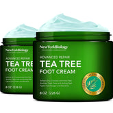 New York Biology Tea Tree Oil Foot Cream jar closeup highlighting creamy hydration.